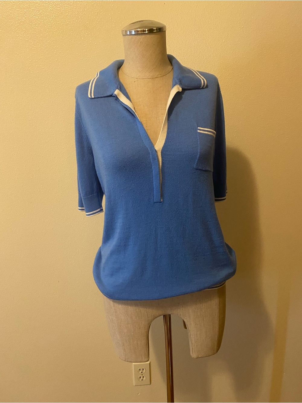 Halogen Blue Short-Sleeve Polo Knit Top with White Trim